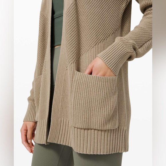 lululemon cotton knit textured wrap cardigan trench tan beige pima wool 6 small - Picture 2 of 11